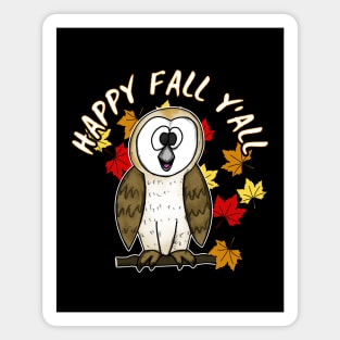 Happy Fall Y'All Owl Leaves Autumn October Magnet